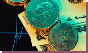 American dollar banknotes and graph on black background close up