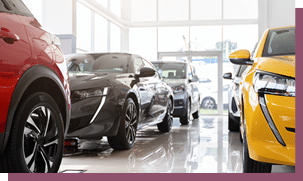 Various beautiful modern sports, family, medium, multi purpose cars different colours and features at huge luxury dealership salon. Automobiles for sale, auto showroom, copy space