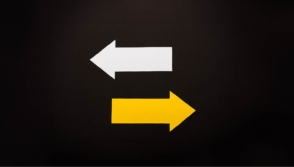 top view of directional arrows showing left and right isolated on black