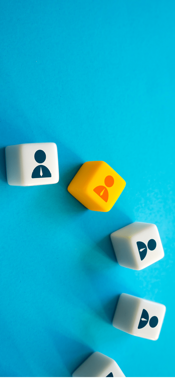 Highlighted choice of a person. Human resources and the labor market. HR search for new employees for the job position. Select and recruit employees. Talented and promising. Leader candidate