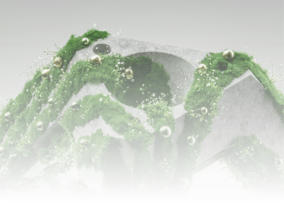 Estrutura abstrata cinza coberta por musgo verde e pequenas bolhas douradas em um fundo claro e desfocado. Yapay zeka taraf ndan olu turulan a  klama