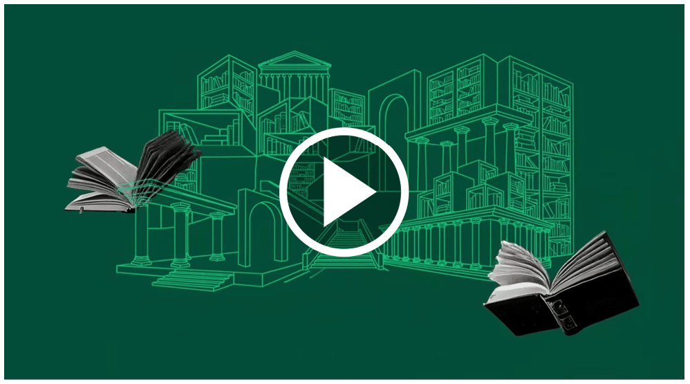 Livros abertos voando em frente a um fundo verde com desenhos lineares de edif cios cl ssicos e modernos. Yapay zeka taraf ndan olu turulan a  klama