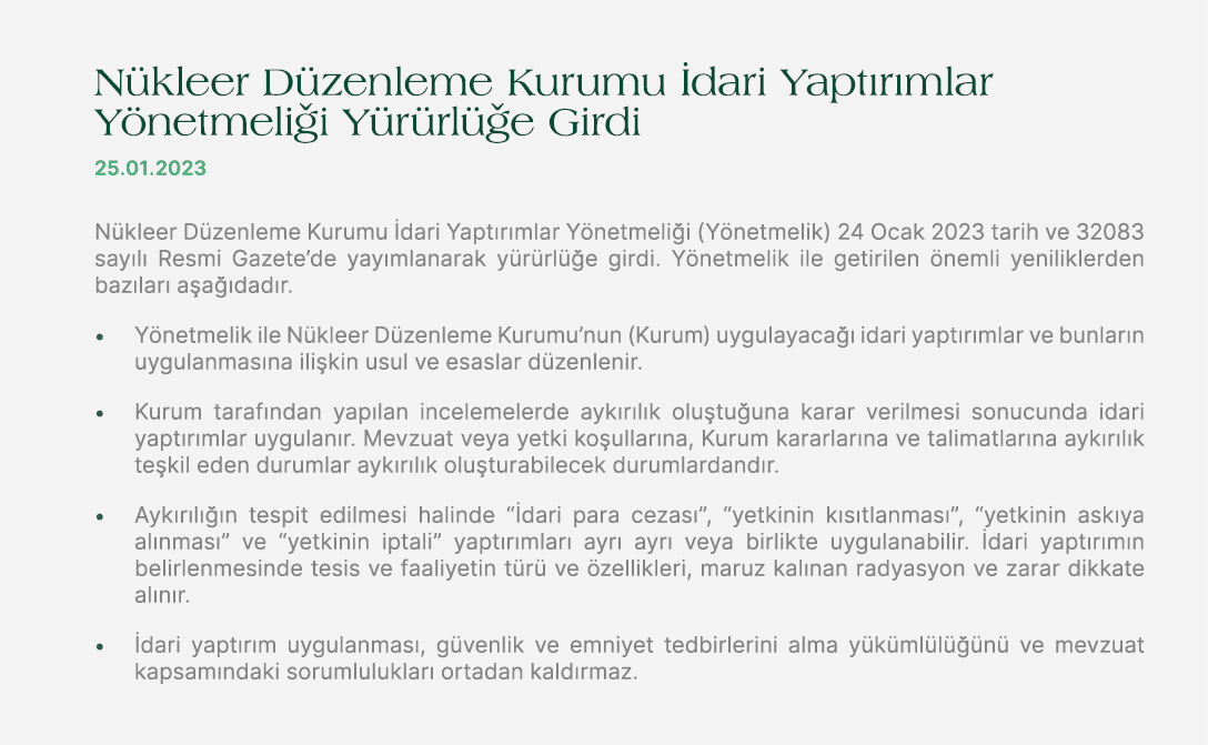 N kleer D zenleme Kurumu dari Yapt r mlar Y netmeli i Y r rl  e Girdi 25.01.2023 N kleer D zenleme Kurumu  dari Yapt...