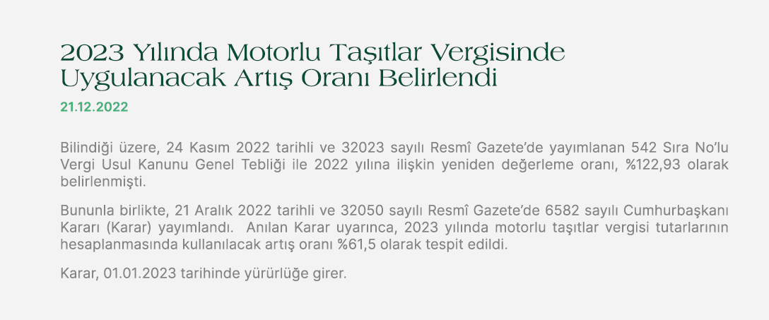 2023 Y l nda Motorlu Ta tlar Vergisinde Uygulanacak Art   Oran  Belirlendi 21.12.2022 Bilindi i  zere, 24 Kas m 2022...