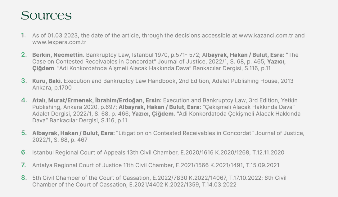 Sources 1. As of 01.03.2023, the date of the article, through the decisions accessible at www.kazanci.com.tr and www....