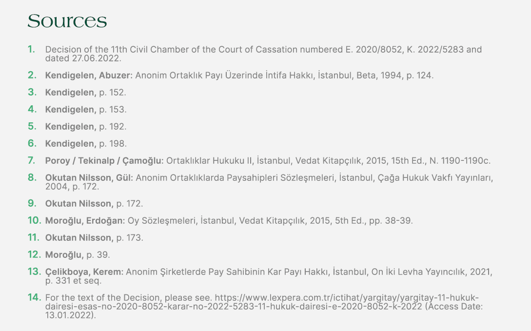 Sources 1. Decision of the 11th Civil Chamber of the Court of Cassation numbered E. 2020/8052, K. 2022/5283 and dated...