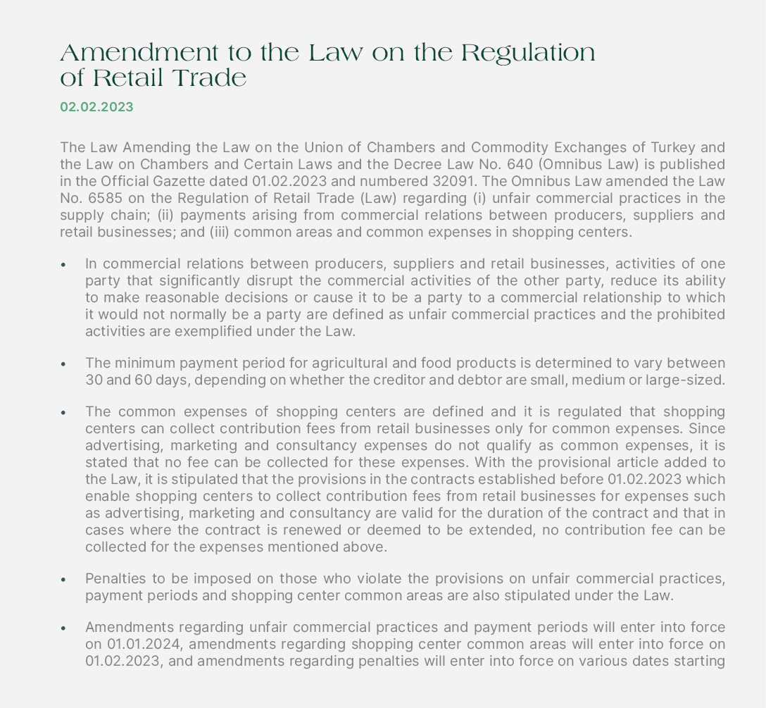 Amendment to the Law on the Regulation of Retail Trade 02.02.2023 The Law Amending the Law on the Union of Chambers a...