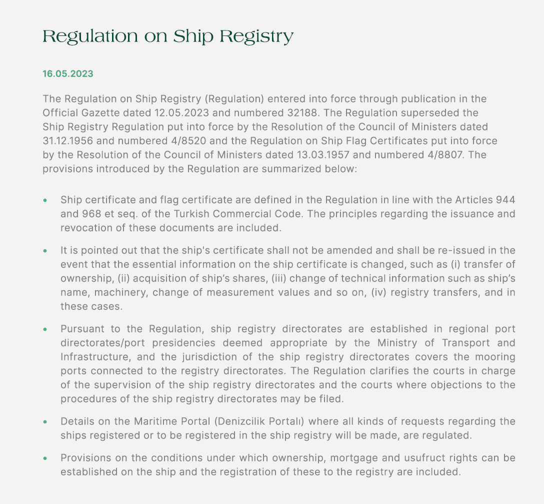 Regulation on Ship Registry 16.05.2023 The Regulation on Ship Registry (Regulation) entered into force through public...