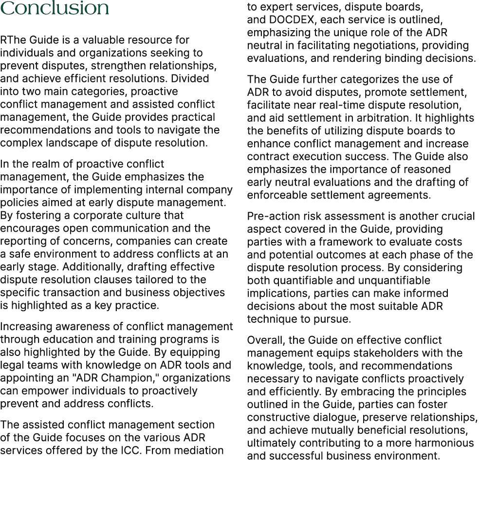 Conclusion RThe Guide is a valuable resource for individuals and organizations seeking to prevent disputes, strengthe...