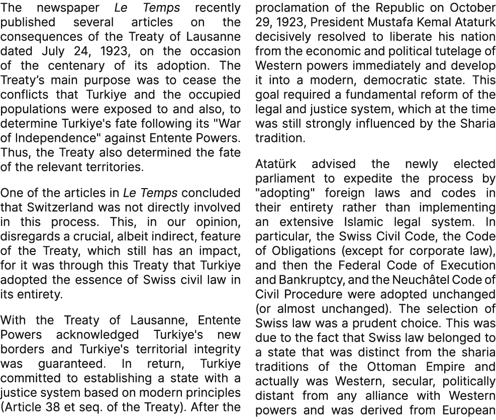 The newspaper Le Temps recently published several articles on the consequences of the Treaty of Lausanne dated July 2...