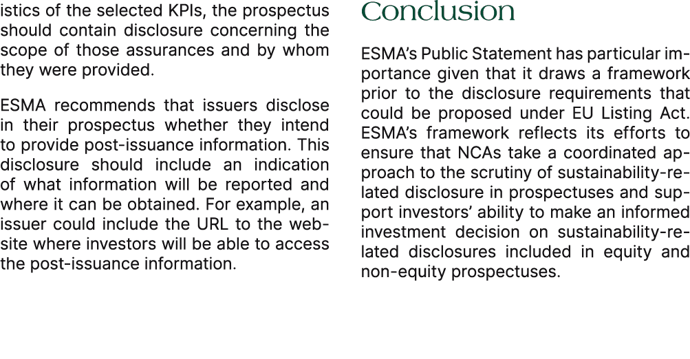 istics of the selected KPIs, the prospectus should contain disclosure concerning the scope of those assurances and by...