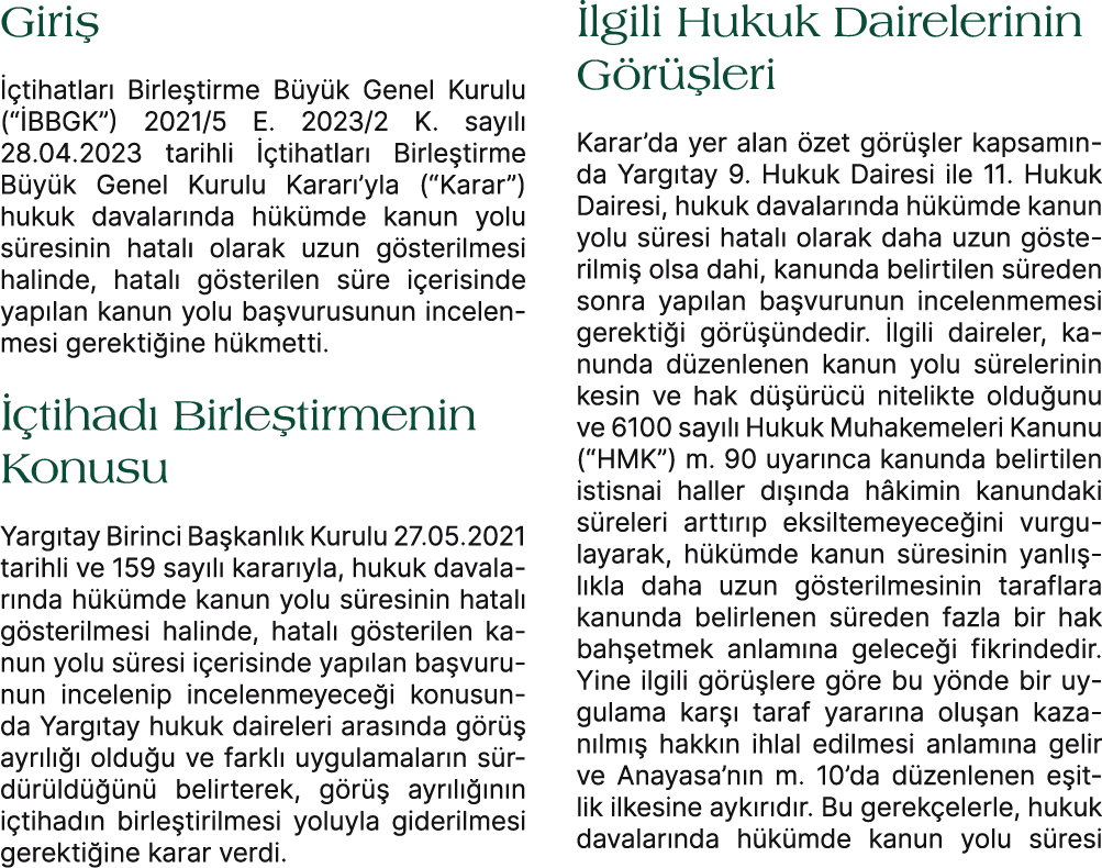 Giri   tihatlar  Birle tirme B y k Genel Kurulu (“ BBGK”) 2021/5 E. 2023/2 K. say l  28.04.2023 tarihli   tihatlar  ...