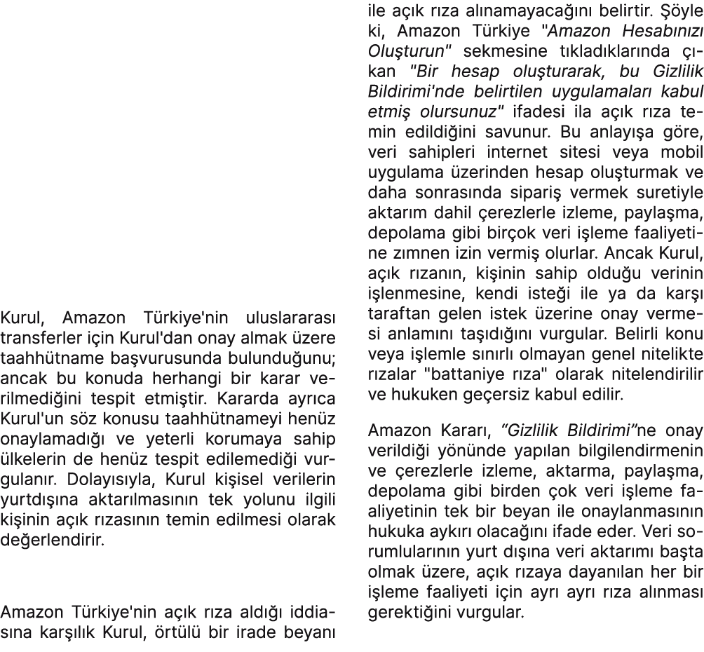 Kurul, Amazon T rkiye'nin uluslararas transferler i in Kurul'dan onay almak  zere taahh tname ba vurusunda bulundu u...