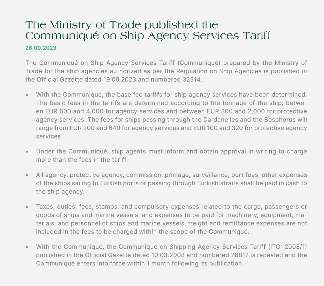 The Ministry of Trade published the Communiqu on Ship Agency Services Tariff 26.09.2023 The Communiqu  on Ship Agenc...